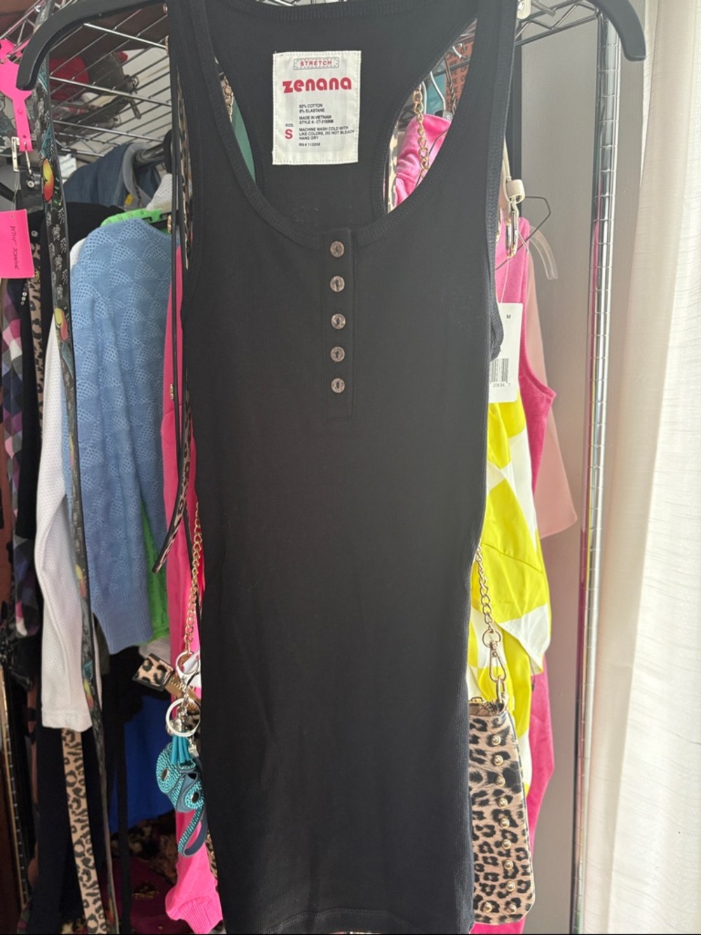 Zenana Outfitters Black Ribbed Button Tank Dress